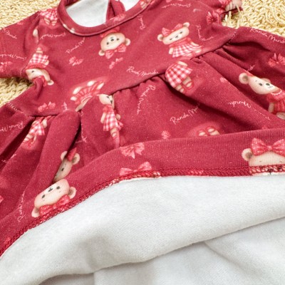 Conj. Bolerinho de Pelinho e Vestido Ursinhas - Off White e Bordo